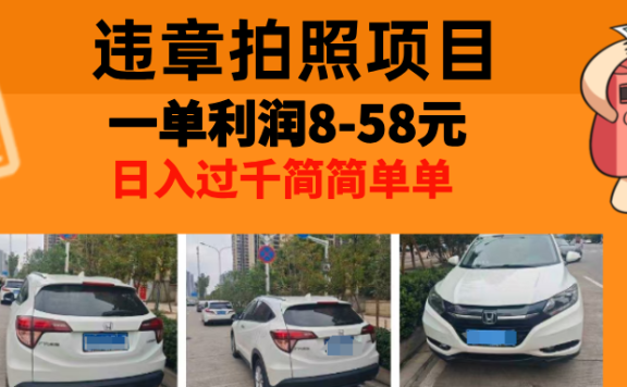 最强副业违章拍照,一单利润8-58元,全国大小城市都可做