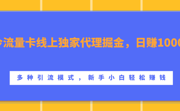 流量卡线上独家代理掘金,日赚1000+ ,多种引流模式,新手小白轻松赚钱