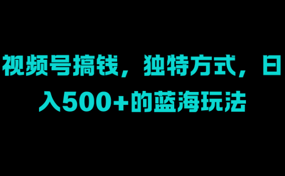 视频号搞钱，独特方式，日入500+的蓝海玩法
