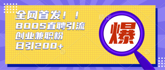 全网首发!BOOS直聘引流创业兼职粉，单号日引200+