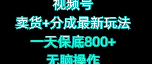 视频号卖货+分成最新玩法，一天保底800+，无脑操作