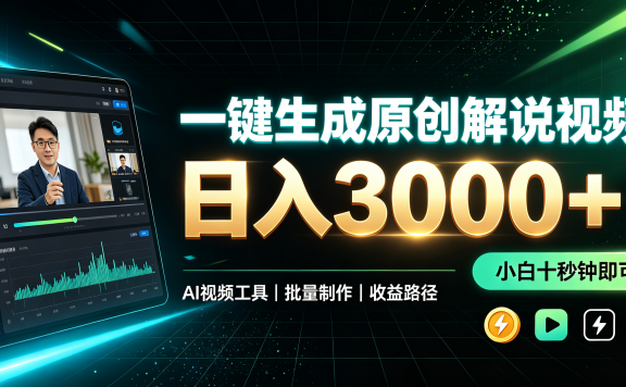 一键生成原创解说视频,小白十秒钟即可搞定,也能日入3000+
