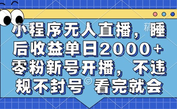 小程序无人直播,睡后收益单日2000+ 零粉新号开播,不违规不封号 看完就会
