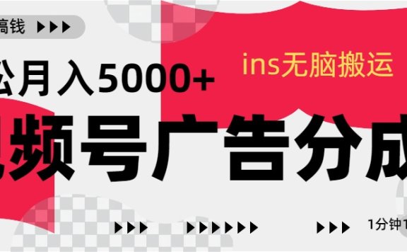 视频号广告分成,ins无脑搬运,1分钟1条原创视频,轻松月入5000+