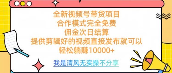 全网最新视频号带货，佣金次日结算，完全免费合作，轻松躺赚10000+