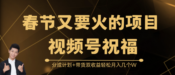 春节又要火的项目，视频号祝福，分成计划+带货双收益，轻松月入几个W