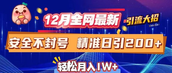 12月全网最新引流大招 安全不封号 日引精准粉200+