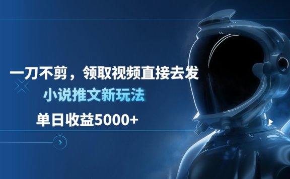 单日收益5000+,小说推文新玩法,一刀不剪,领取视频直接去发