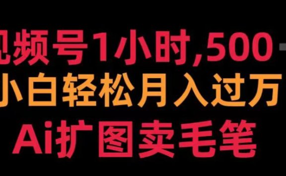 视频号每天1小时,收入500+,Ai扩图卖毛笔