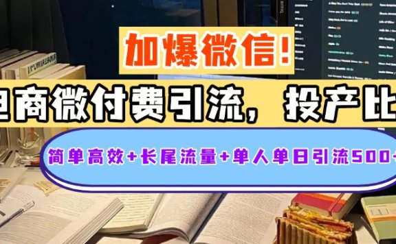 电商微付费引流,投产比巨高,简单高效+长尾流量+粉丝质量高,单人单日引流500+创业粉