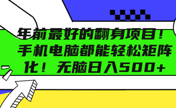 年前最好的翻身项目!手机电脑都能轻松矩阵化!无脑日入500+
