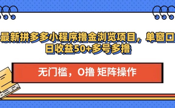 最新拼多多小程序撸金浏览项目,单窗口日收益50+多号多撸