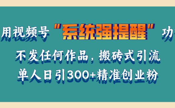 利用视频号“系统强提醒”功能,引流精准创业粉,无需发布任何作品,单人日引流300+精准创业粉