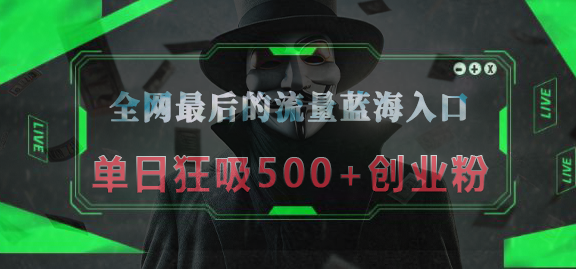 全网最后的流量蓝海入口，半小时引流50+创业粉，单日狂吸500+创业粉