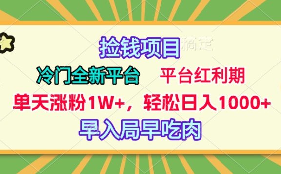 冷门全新捡钱平台,当天涨粉1W+,日入1000+,傻瓜无脑操作