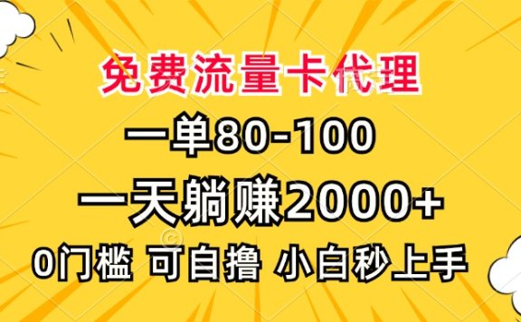 一单80,免费流量卡代理,0门槛,小白也能轻松上手,一天躺赚2000+