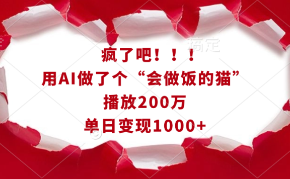 疯了吧!!!用AI做了个“会做饭的猫”,播放200万,单日变现1000+