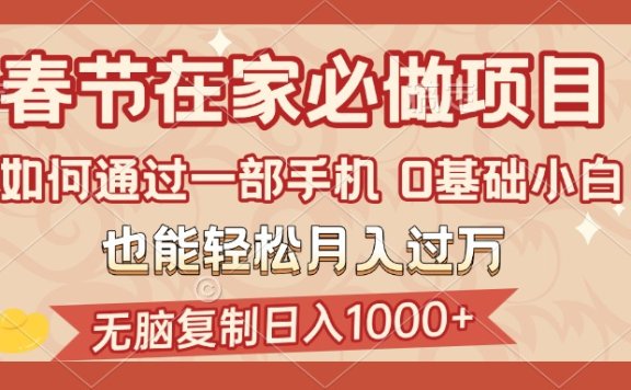 春节在家如何通过一部手机,无脑复制日入1000+,0基础小白也能轻松月入过万