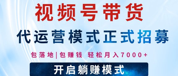 【视频号代运营】全程托管计划招募，躺赚模式，单月轻松变现7000+