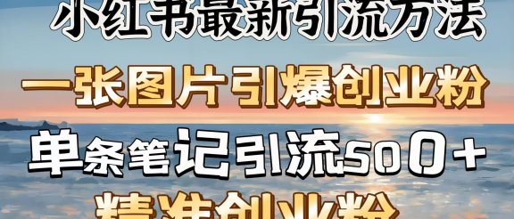 红书最新引流方法，一张图片引爆创业粉，单条笔记引流500＋精准创业粉