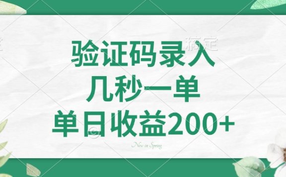 验证码录入,看图识字,几秒一单,单日收益200+