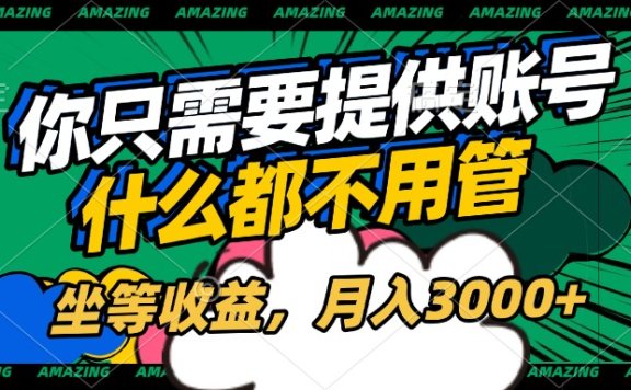 账号全程托管,你只需要提供账号,什么都不用管,坐等收益,月入3000+