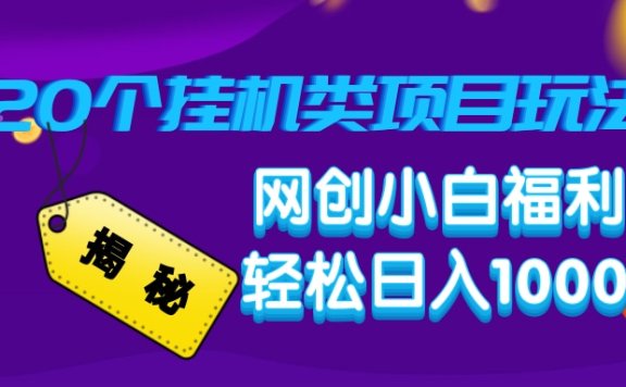 揭秘20个挂机类项目玩法 网创小白福利 轻松日入1000+