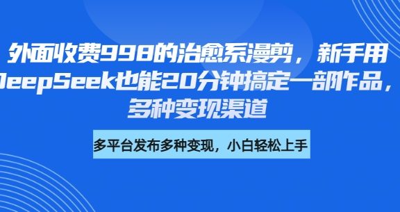 外面收费998的治愈系漫剪，新手用DeepSeek也能20分钟搞定一部作品，多种变现渠道