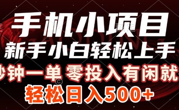 手机小项目 新手小白轻松上手 几秒钟一单,有闲就有赚,做就有,日入500+