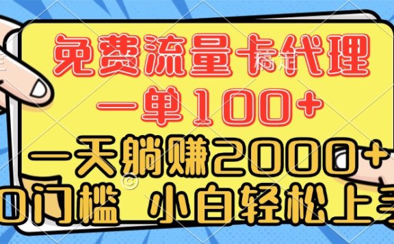 0门槛 免费流量卡代理 一单100+ 一天躺赚2000+ 小白轻松上手