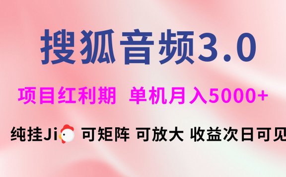搜狐音频挂ji3.0,可矩阵可放大,独家技术,稳定月入5000+