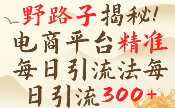 野路子揭秘!电商平台每日引流300+独家揭秘详细流程!