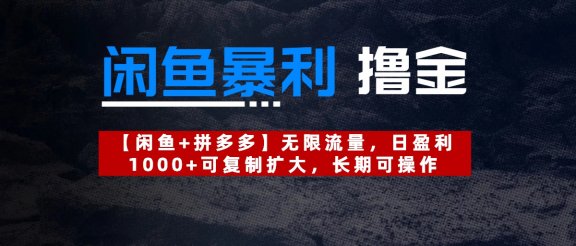 【闲鱼暴利撸金】无限流量，日盈利1000+可复制扩大，长期可操作