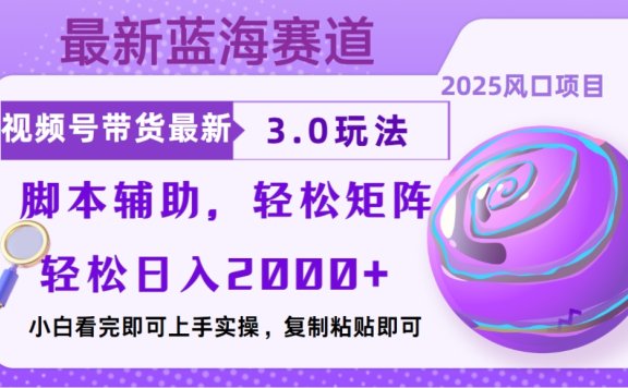 视频号带货最新3.0玩法,作品制作简单,当天起号,复制粘贴,脚本辅助,轻松矩阵日入2000+