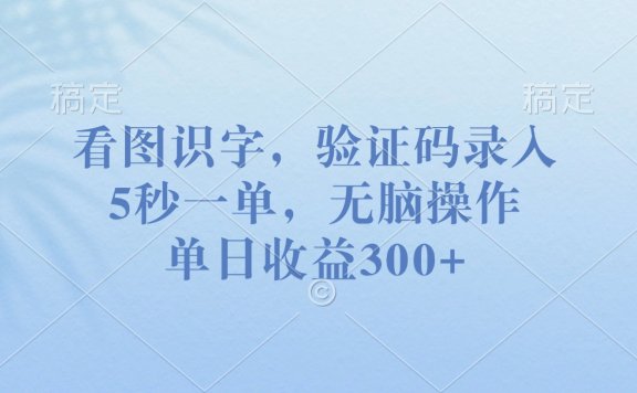 看图识字,验证码录入,5秒一单,无脑操作,单日收益300+