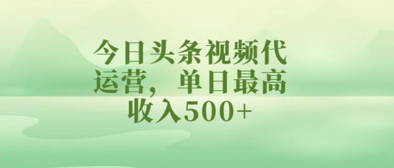 今日头条视频代运营，单日最高收入500+