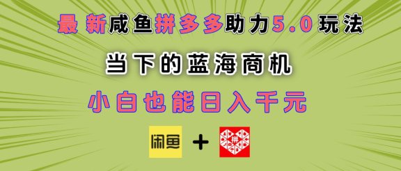 最新闲鱼拼多多助力玩法 当下的蓝海商机 新手小白也能轻松操作 实现日入千元