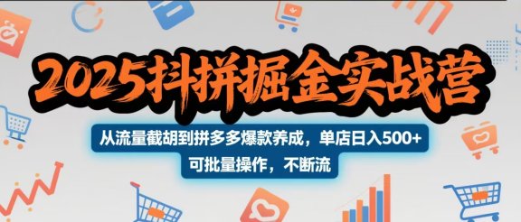 2025抖拼掘金实战营，从流量截胡到拼多多爆款养成，单店日入500+ 可批量操作，不断流