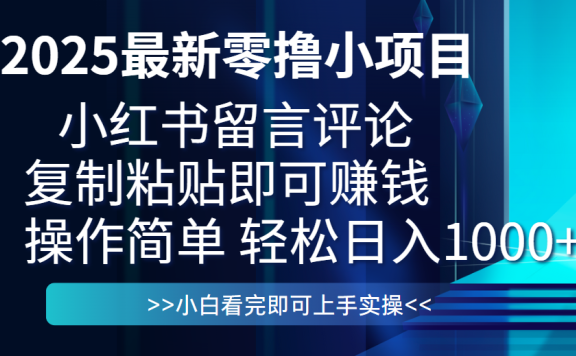 最新零撸小项目,小红书留言评论,复制粘贴即可赚钱,一条0.5,一天1000+