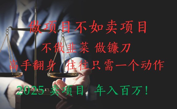 做项目不如卖项目,做互联网顶级掠食者,2025年入百万教科书指南!