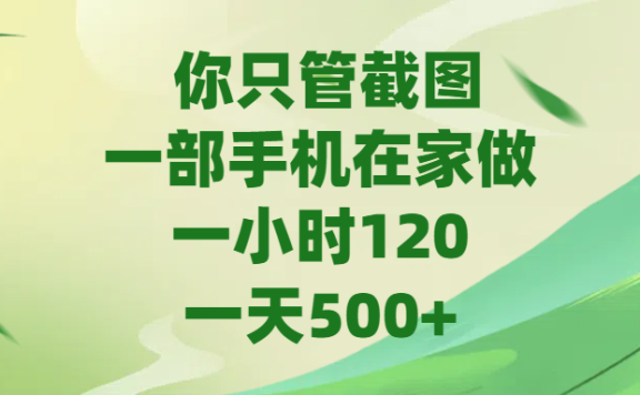 你只管截图,一部手机在家做,一小时120,一天500+