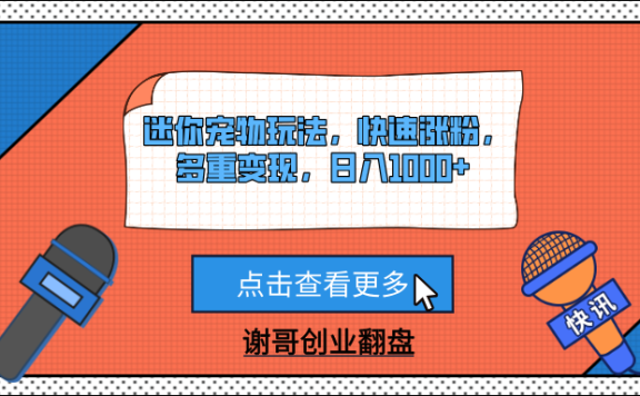 迷你宠物玩法,快速涨粉,多重变现,日入1000+