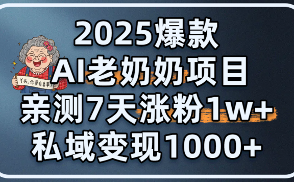 2025爆款 AI 老奶奶项目:亲测 7 天涨粉 1W+,私域变现 1000+