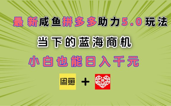 最新闲鱼拼多多助力玩法 当下的蓝海商机 新手小白也能轻松操作 实现日入千元