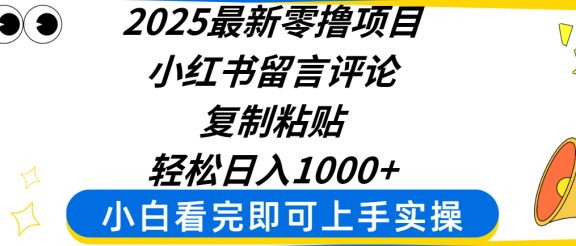 2025最新零撸项目，小红书留言评论，复制粘贴即可赚钱，轻松日入1000+