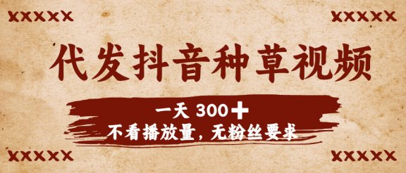 代发抖音种草视频，一天300➕，不看播放量，无粉丝要求