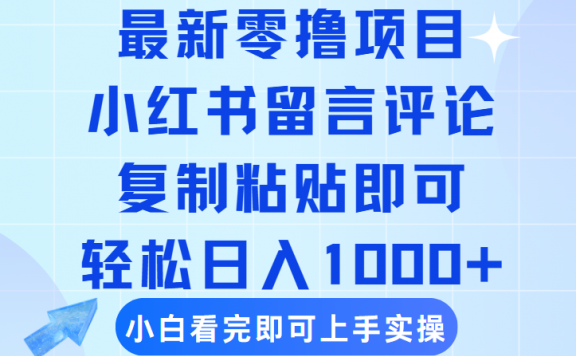 最新零撸小项目,小红书留言评论,复制粘贴即可赚钱,轻松日入1000+