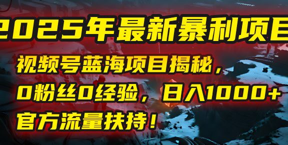 2025年最新暴利项目：视频号蓝海项目揭秘，0粉丝0经验，日入1000+，官方流量扶持！