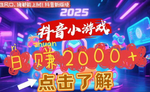 抖音小游戏，2025最新风口项目，亲测单游戏2000+感兴趣点击了解
