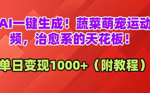 AI一键生成!蔬菜萌宠运动视频,治愈系的天花板!单日变现1000+(附教程)